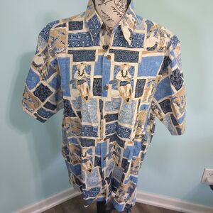 GO BAREFOOT men's large 100% cotton Hawaiian aloha shirt made in USA